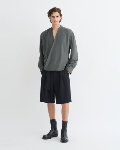 Yorick - Raw Silk Wrap Shirt - Dark Grey