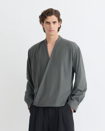 Yorick - Raw Silk Wrap Shirt - Dark Grey