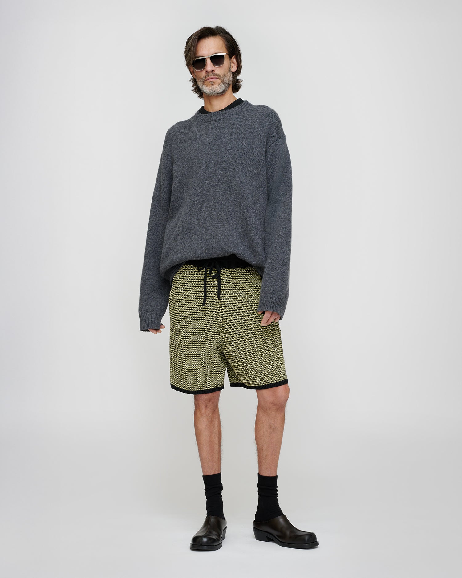 Doxxi - Cotton Linen Stripe Shorts - Acid Creme/Black