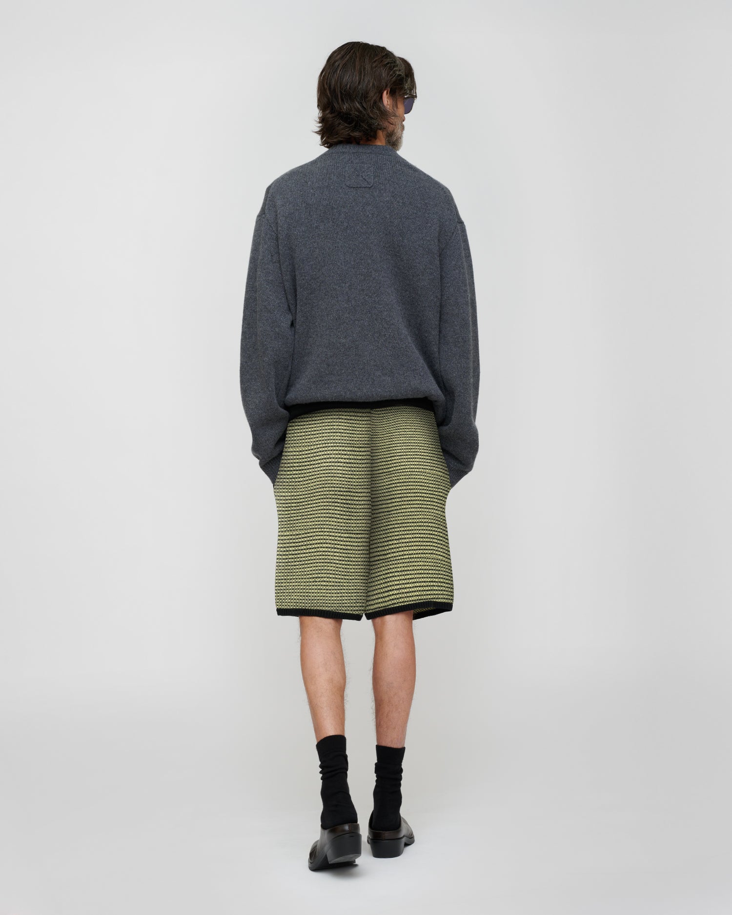 Doxxi - Cotton Linen Stripe Shorts - Acid Creme/Black