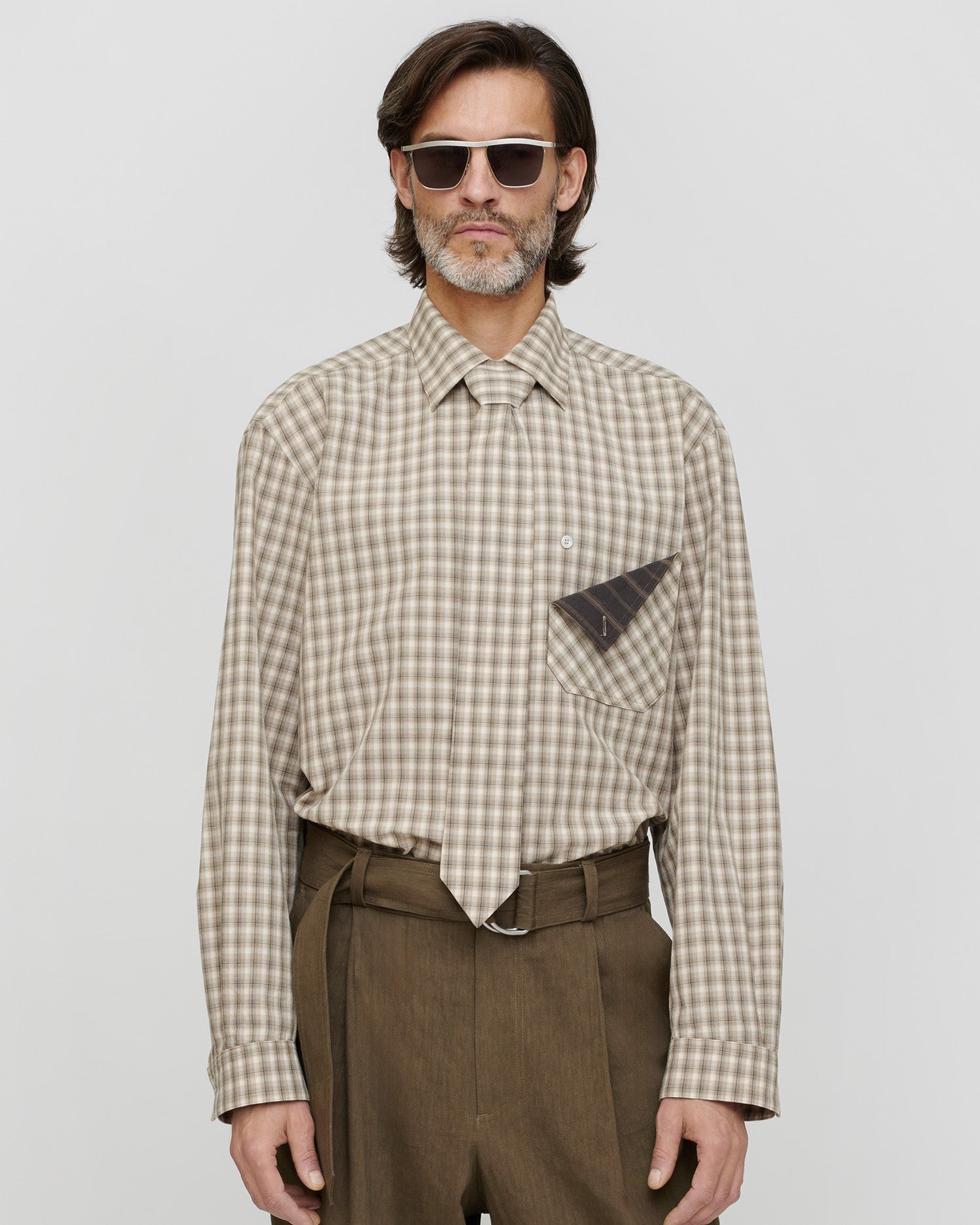 Saturnio - Checked Shirting Shirt - Creme/Grey