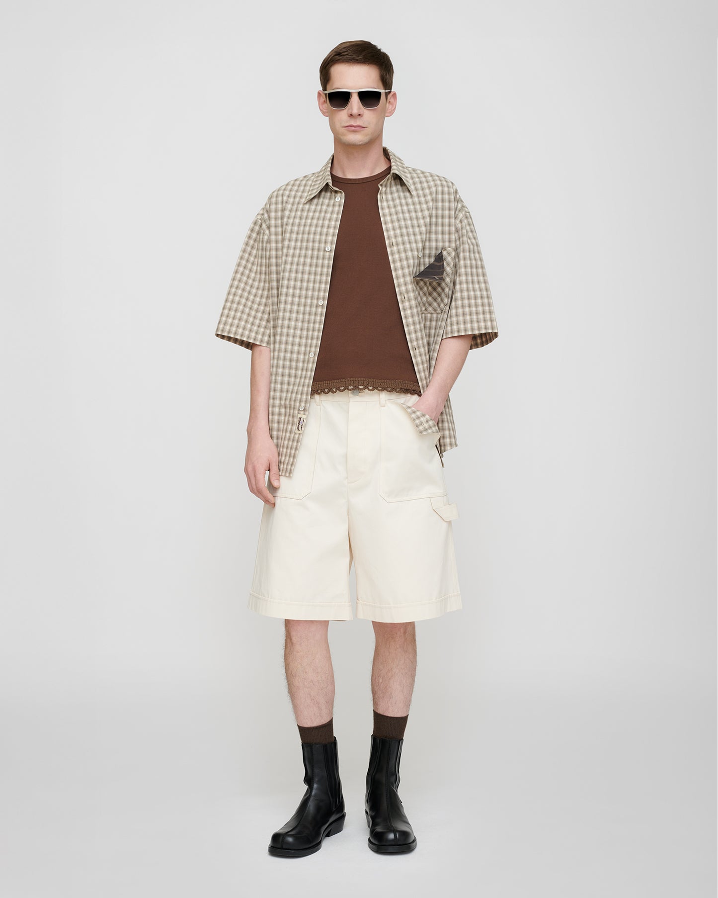 Nahui - Checked Shirting Shirt - Creme/Grey