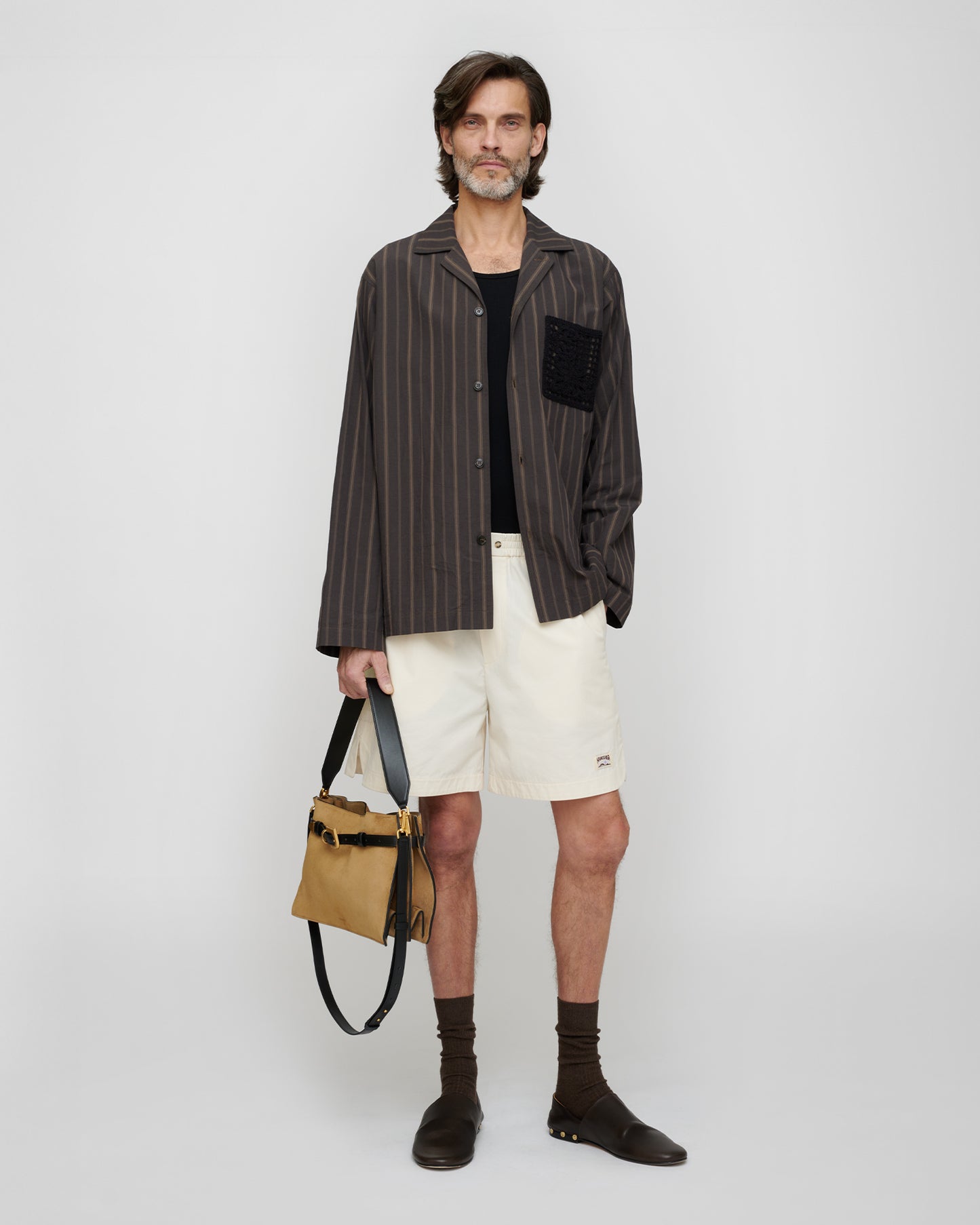 Jelmer - Stripe Shirting/Crochet Shirt - Washed Black/Black