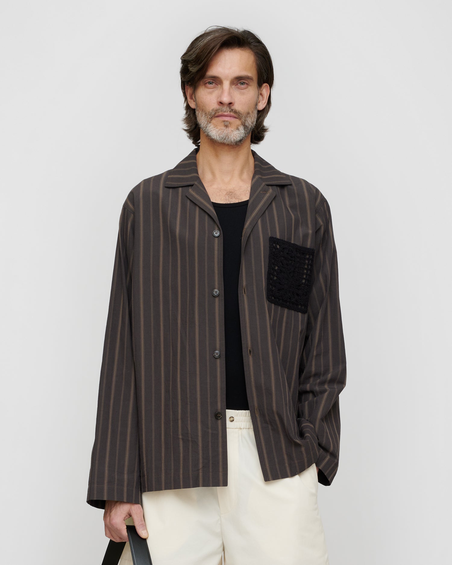 Jelmer - Stripe Shirting/Crochet Shirt - Washed Black/Black