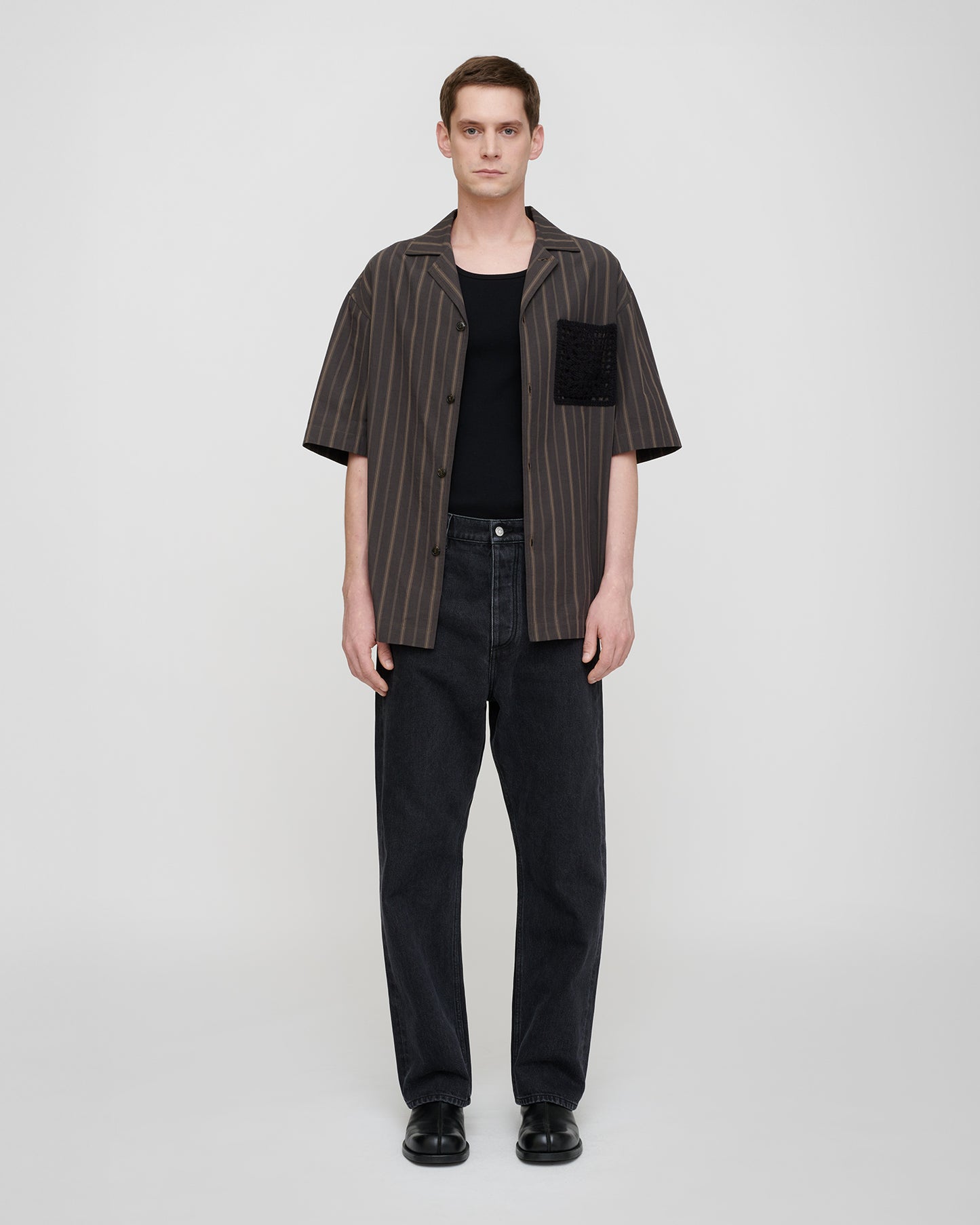 Maxton - Stripe Shirting/Crochet Shirt - Washed Black/Black