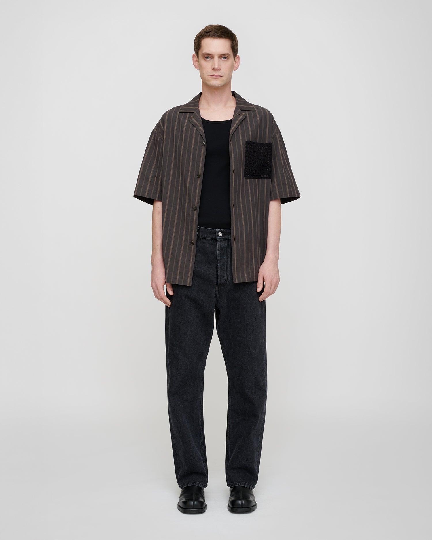 Maxton - Stripe Shirting/Crochet Shirt - Washed Black/Black