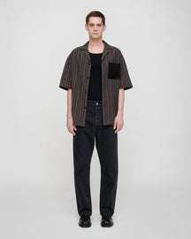 Maxton - Stripe Shirting/Crochet Shirt - Washed Black/Black