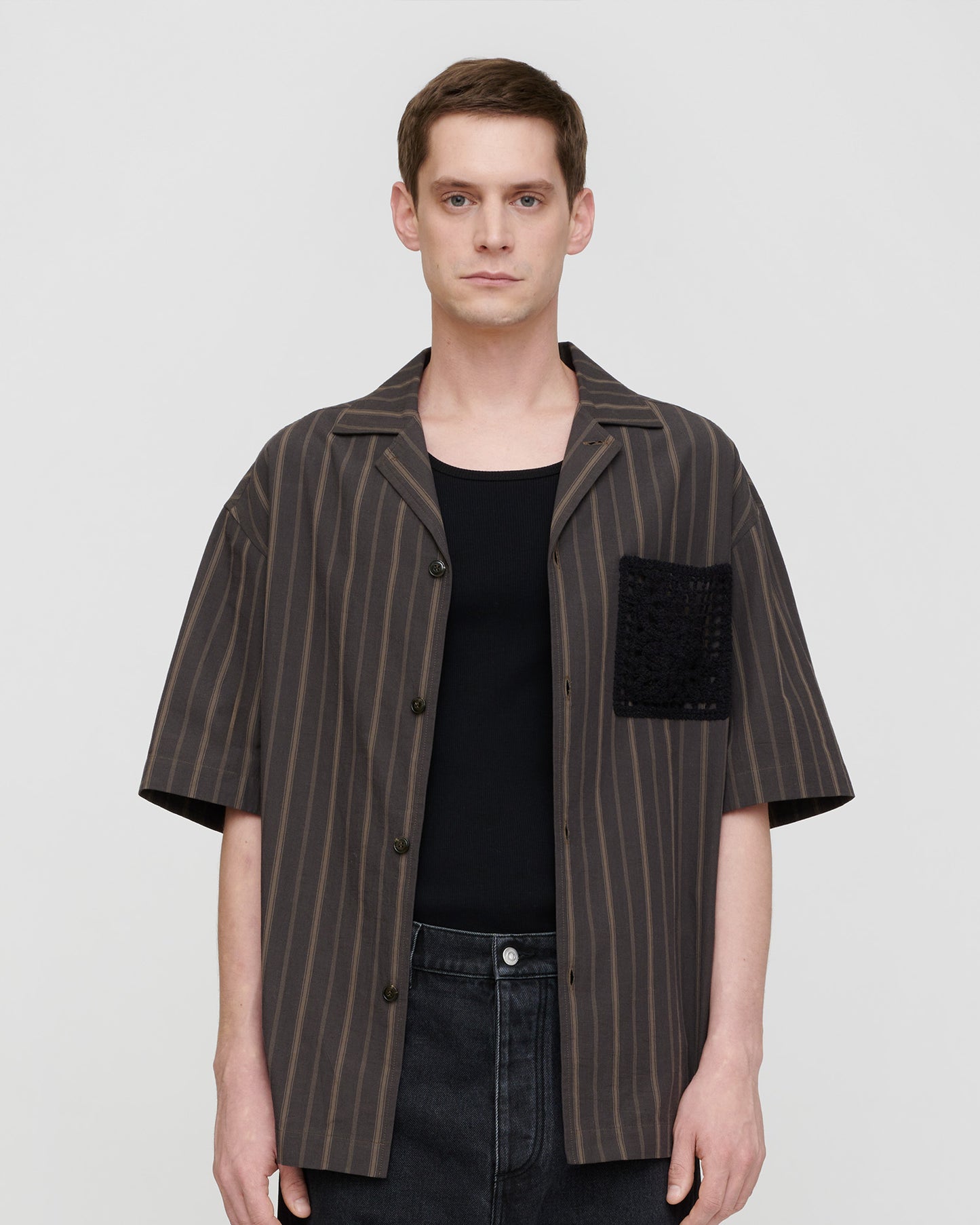 Maxton - Stripe Shirting/Crochet Shirt - Washed Black/Black