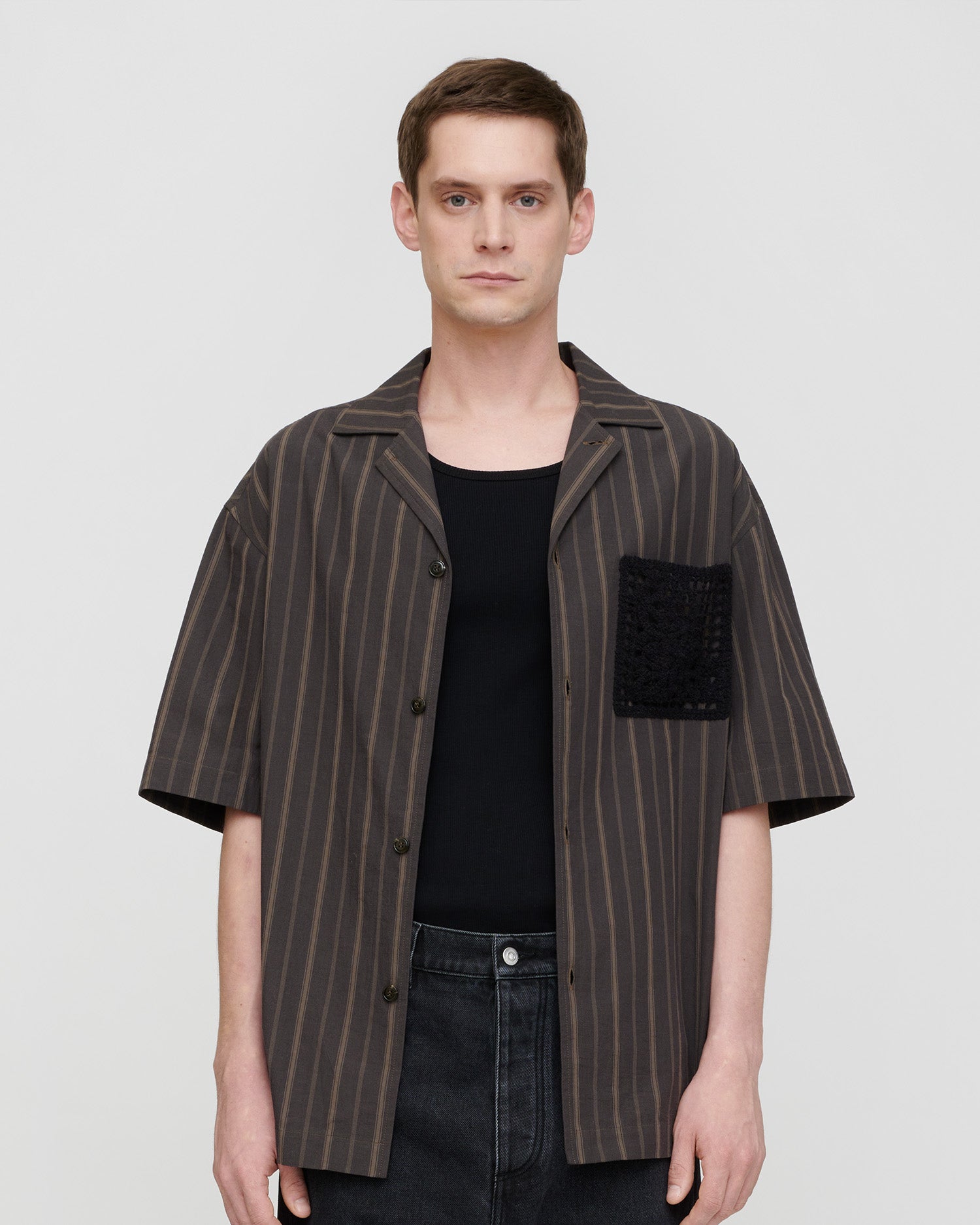 Maxton - Stripe Shirting/Crochet Shirt - Washed Black/Black