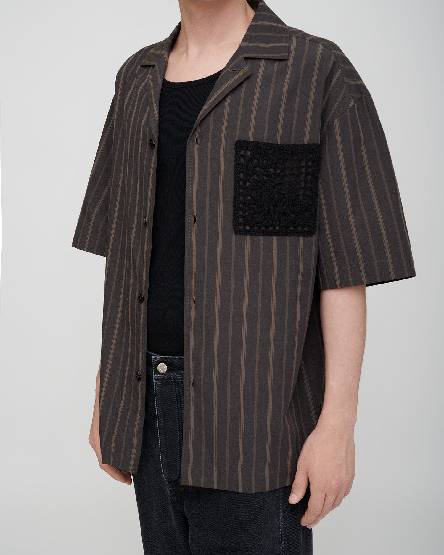 Maxton - Stripe Shirting/Crochet Shirt - Washed Black/Black