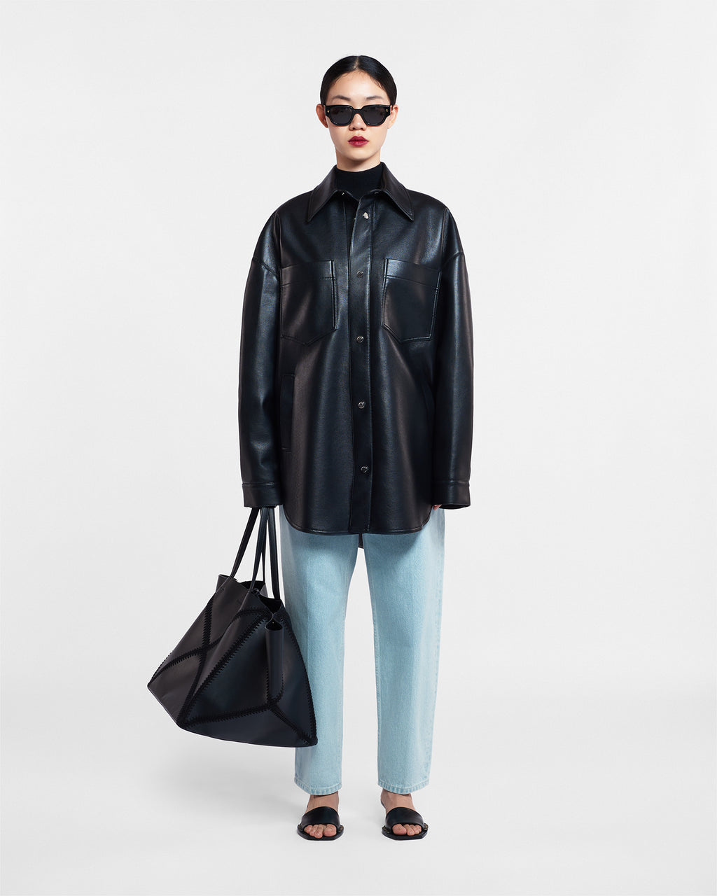 Martin - Regenerated leather overshirt - Black