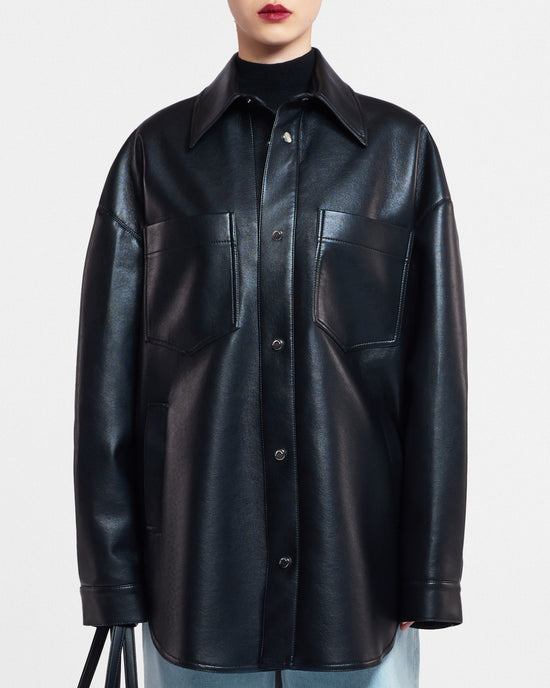 Martin - Regenerated Leather Overshirt - Black – Nanushka