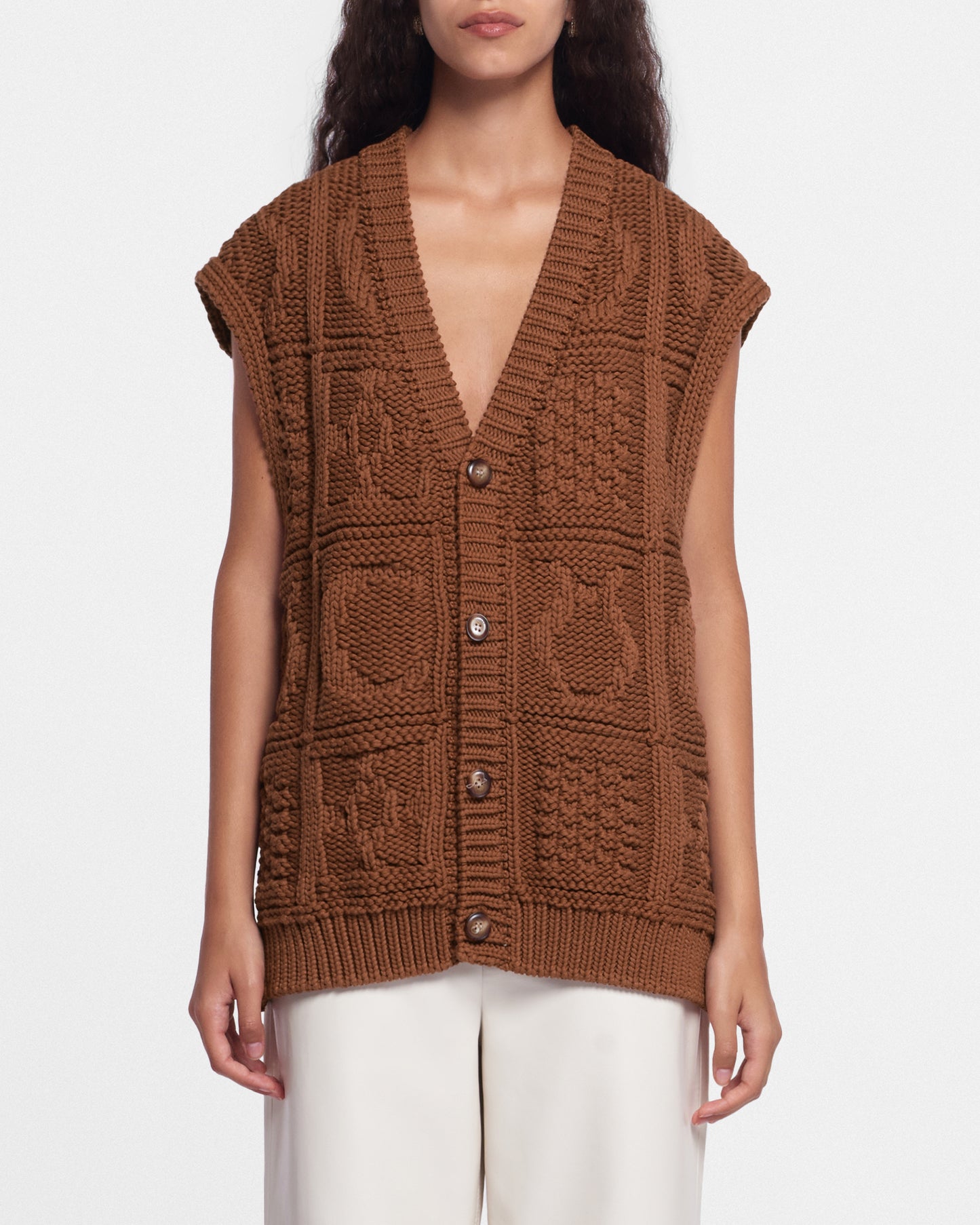 Terence - Cable-Knit Cotton-Blend Vest - Brown