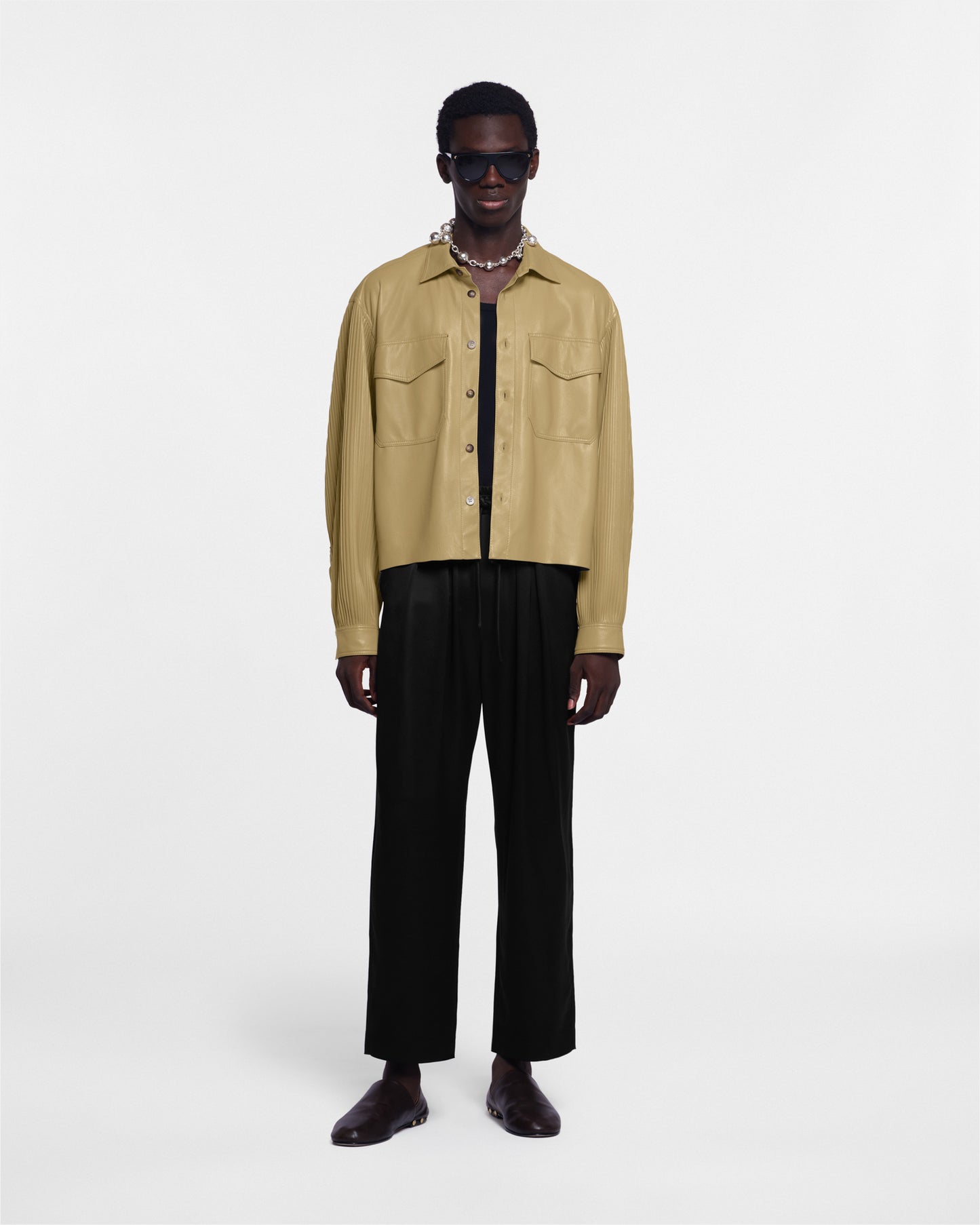 Gavyn - Okobor™ Alt-Leather Shirt - Light Khaki – Nanushka