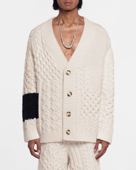 Wess - Cable-Knit Cardigan - Cream Black