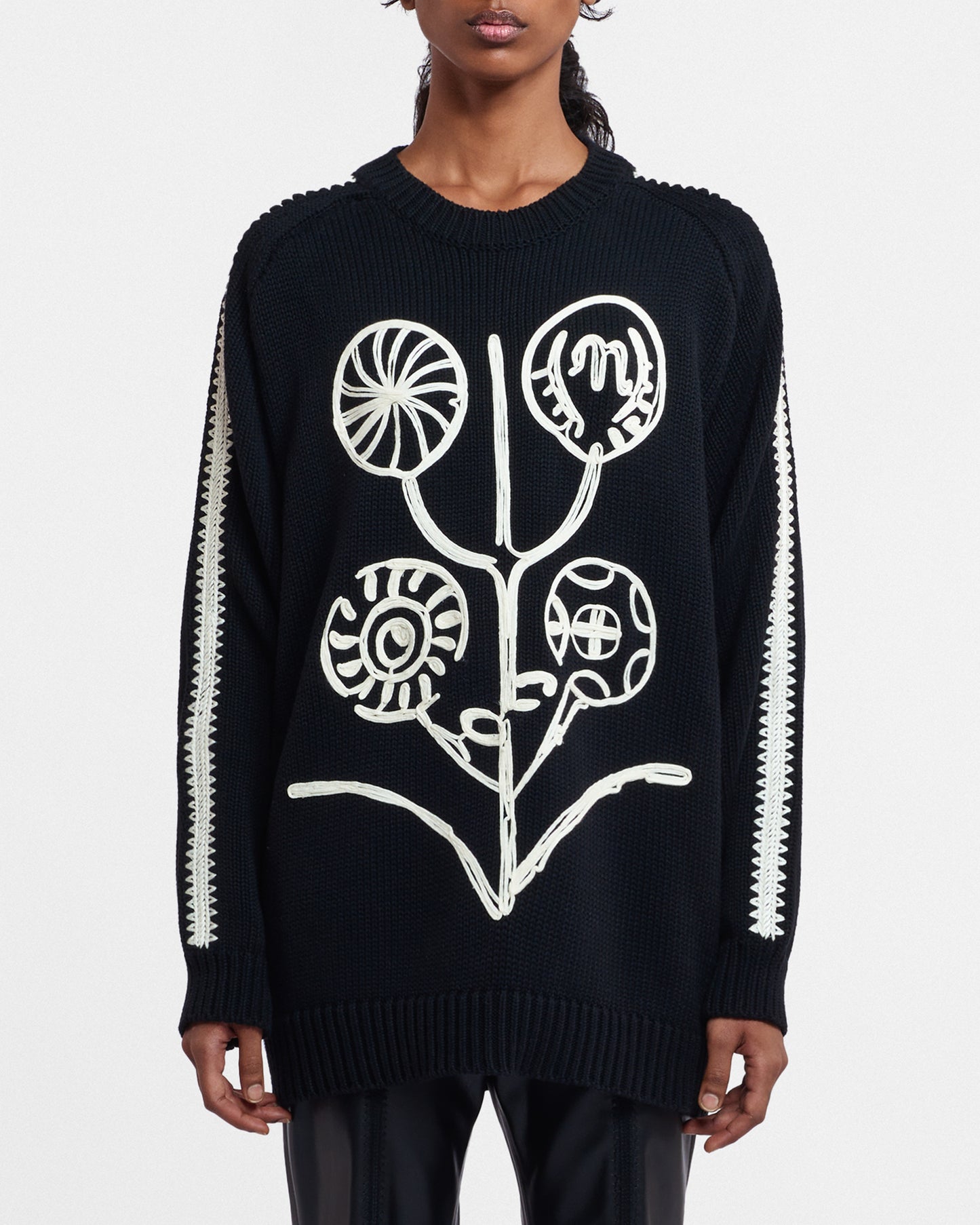 Busra - Embroidered Cotton Sweater - Black