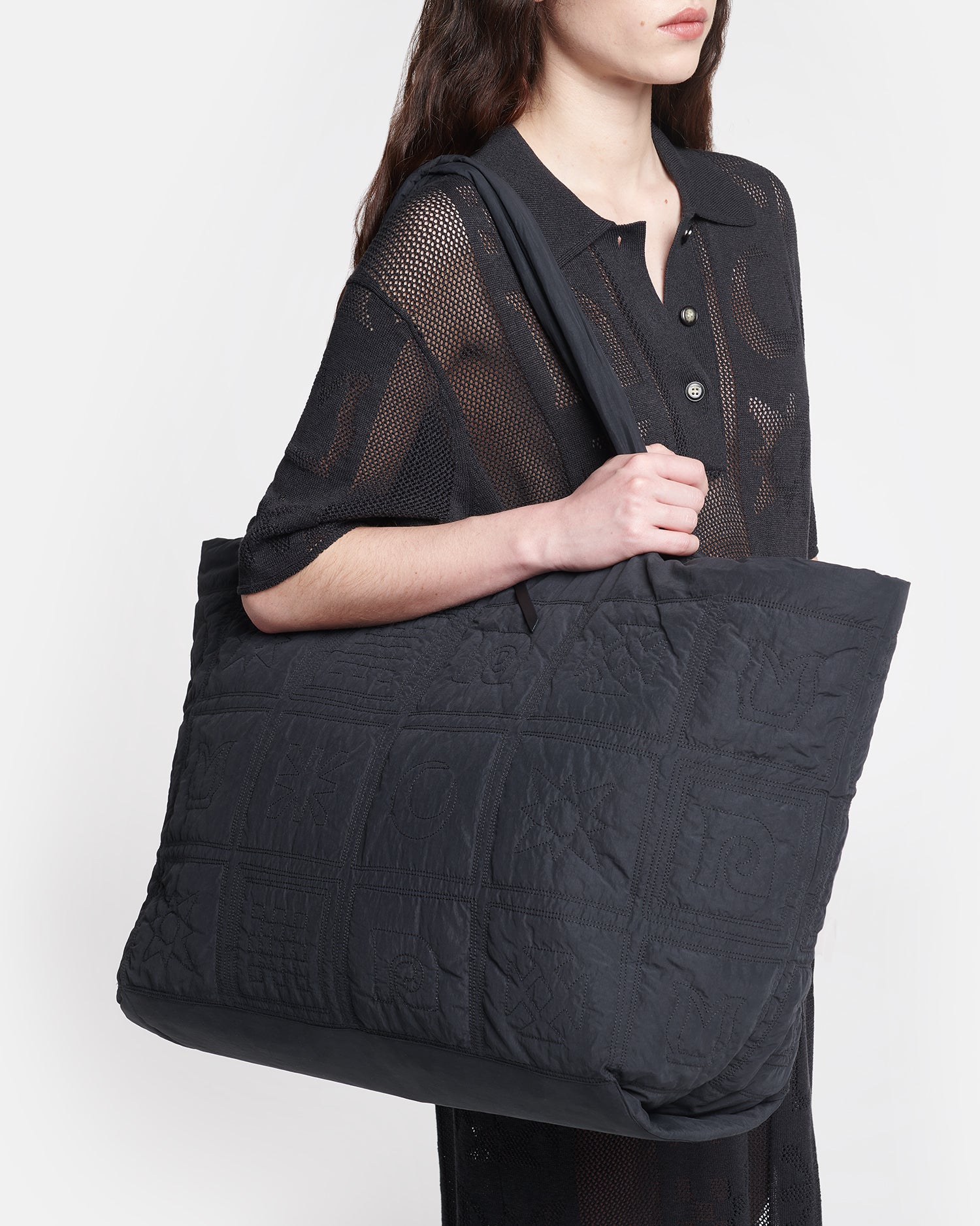 Symbol - Quilted Tech-Poplin Tote - Black