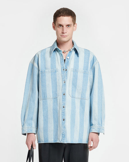 Beaux - Striped Denim Long-Sleeve Shirt - Eco Light Wash