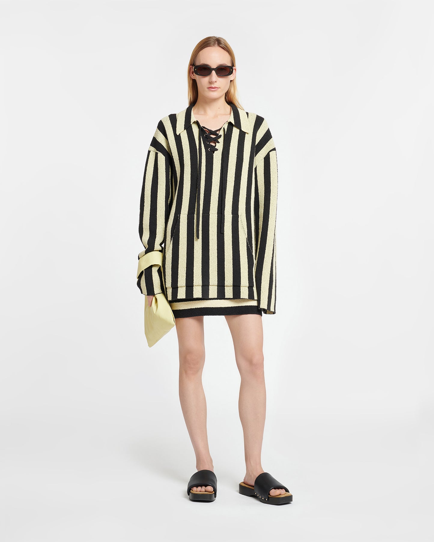 Jorrit - Striped Terry-Knit Sweater - Black/Pale Yellow
