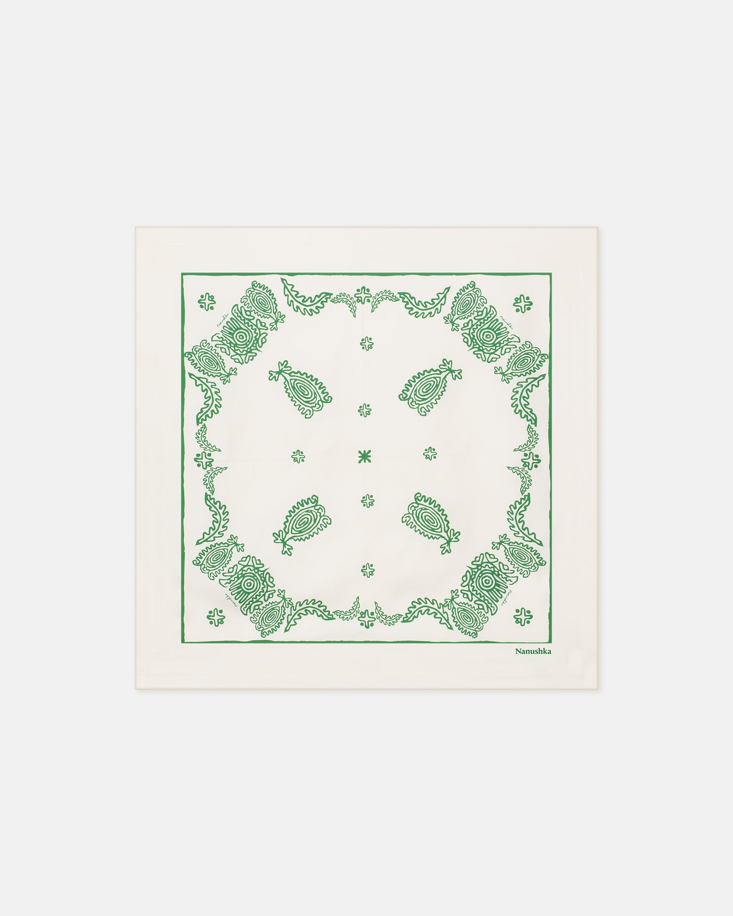 Helka - Printed Silk Scarf - Creme/Green
