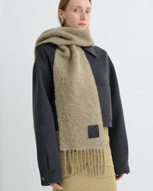 Fluff - Narrow Fringe Scarf - Light Sage