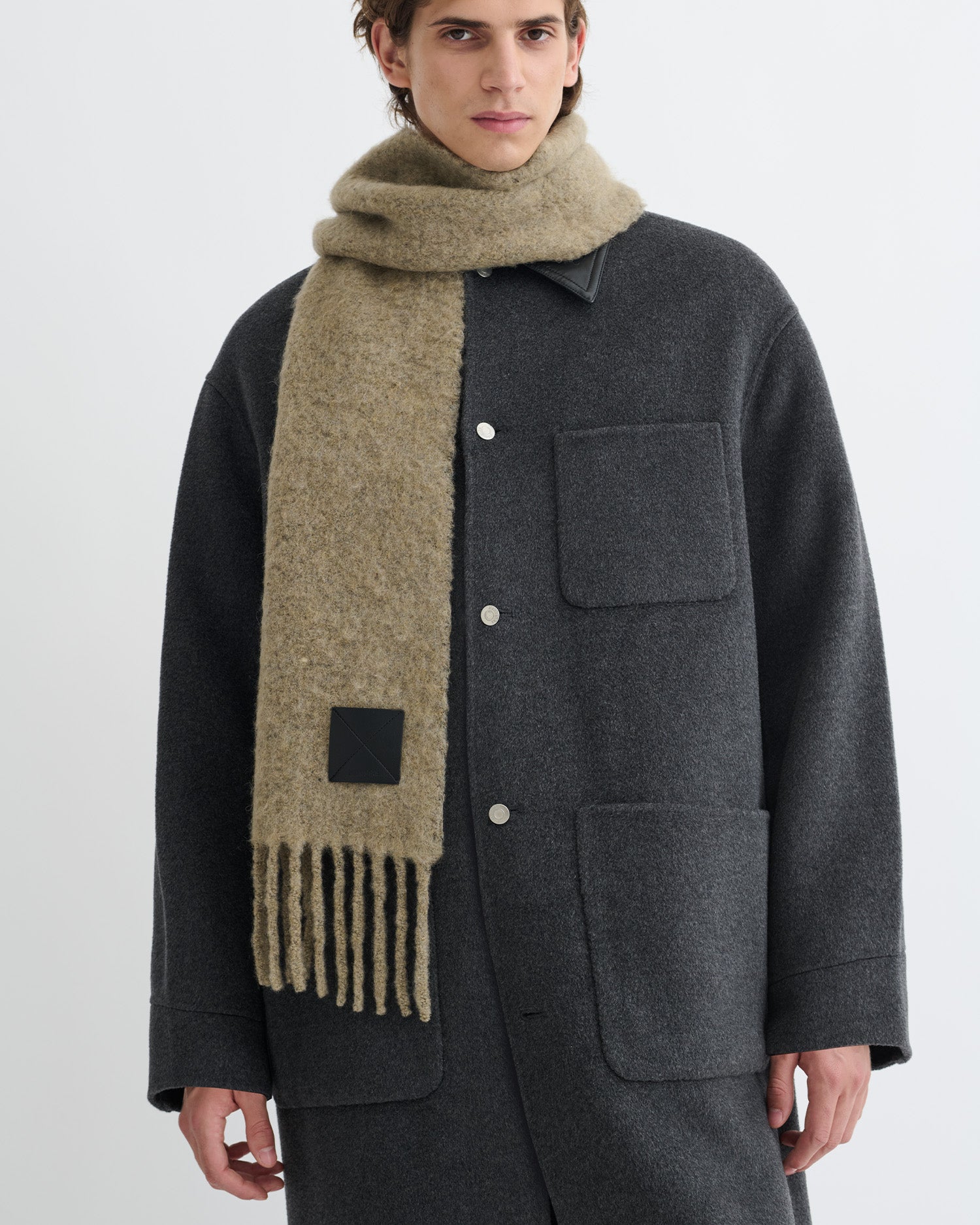 Fluff - Narrow Fringe Scarf - Light Sage