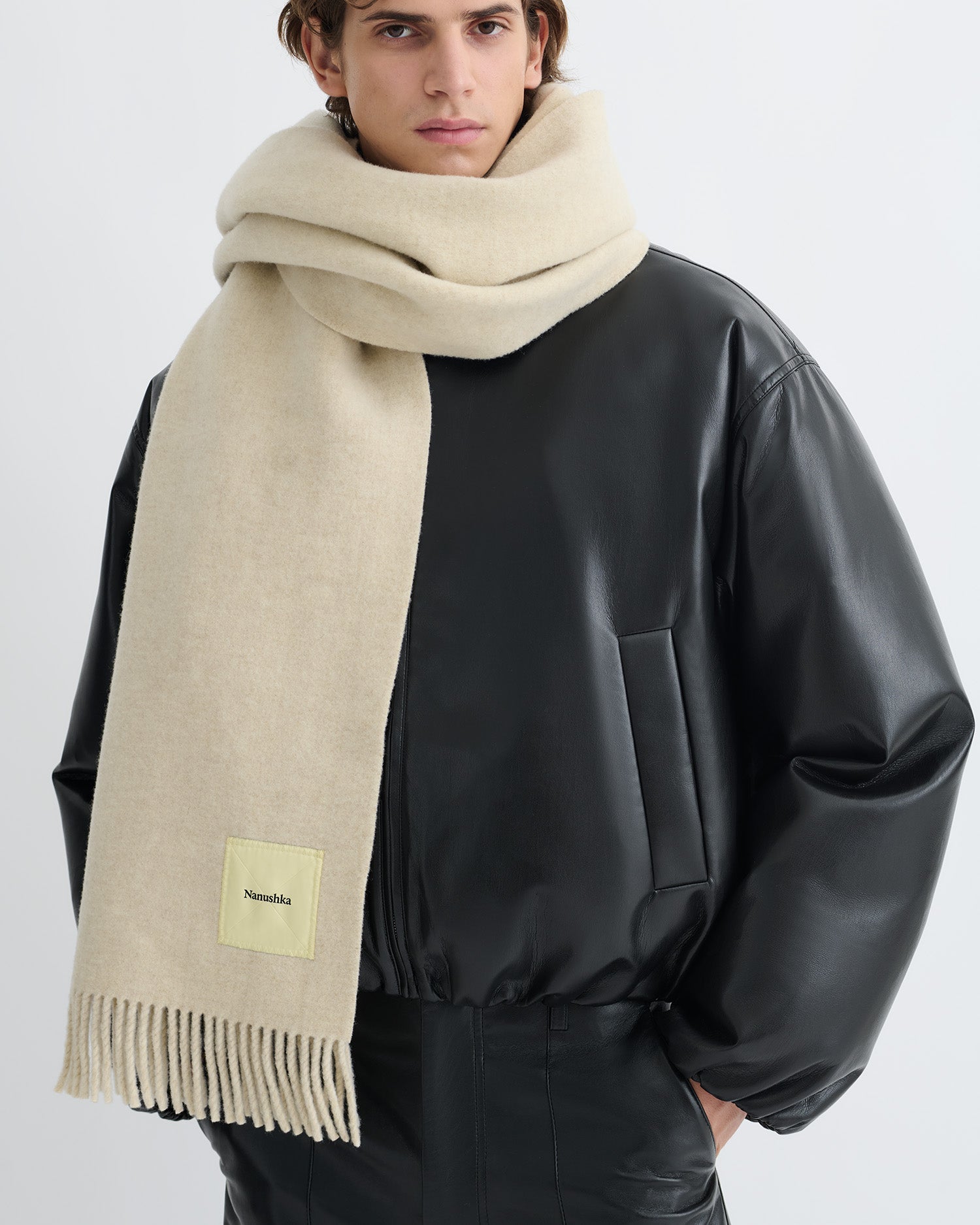 Keaton - Wide Blanket Fringe Scarf - Light Beige