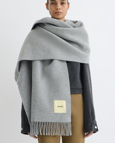 Keaton - Wide Blanket Fringe Scarf - Grey Melange