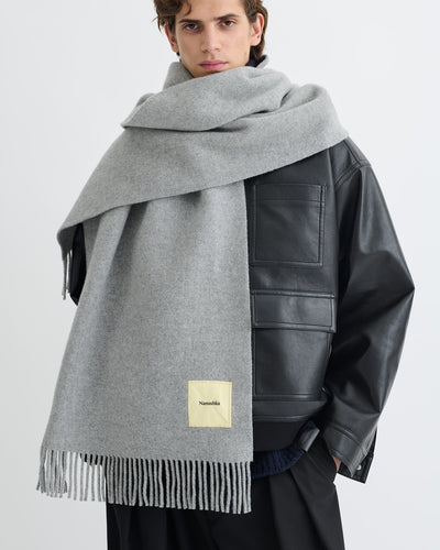 Keaton - Wide Blanket Fringe Scarf - Grey Melange