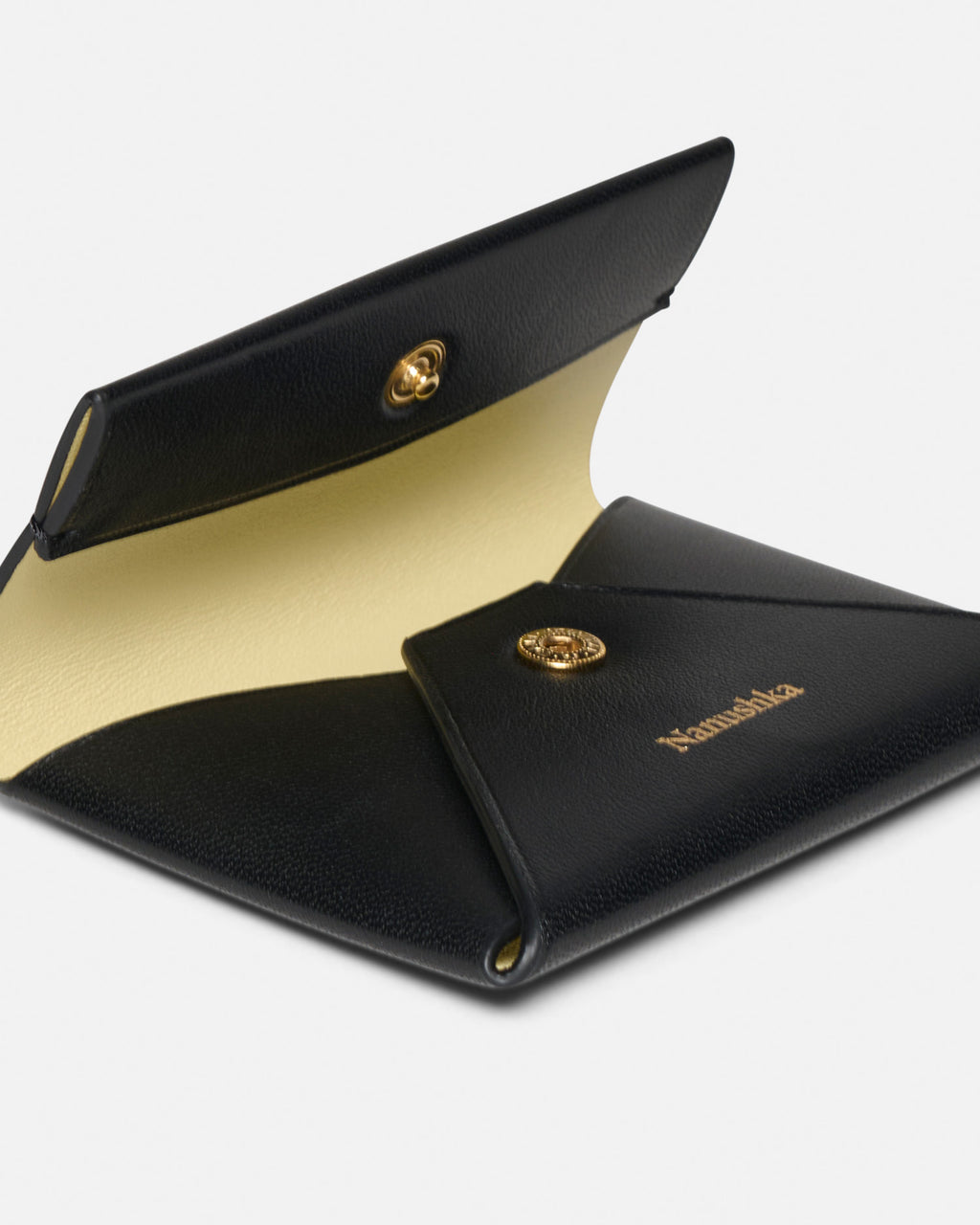 Folded - Leather cardholder - Black/Moonbeam