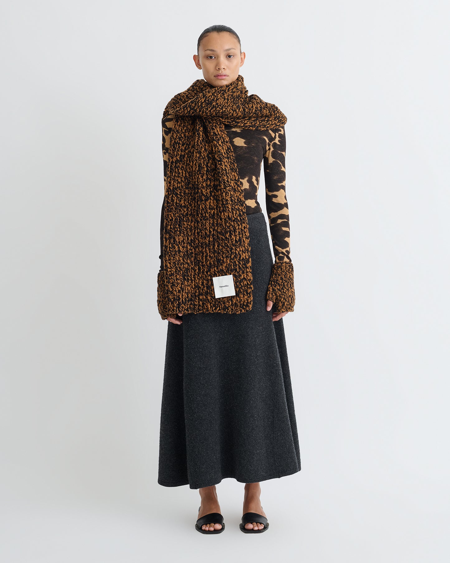 Lance - Mouline Slub Wool Scarf - Rust/Black