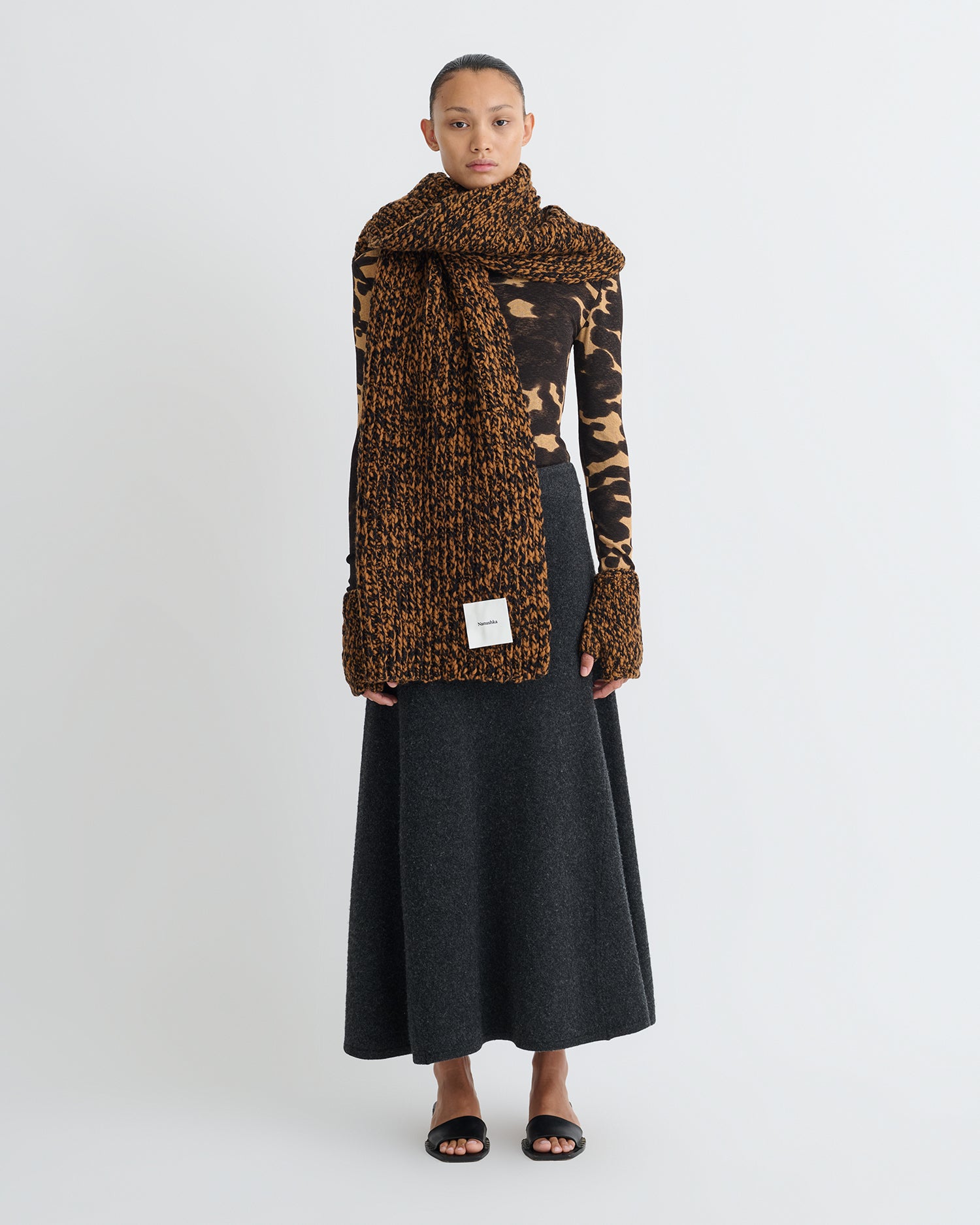 Lance - Mouline Slub Wool Scarf - Rust/Black