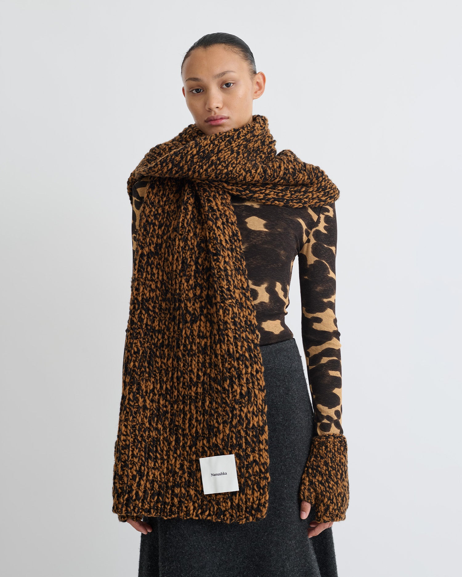 Lance - Mouline Slub Wool Scarf - Rust/Black