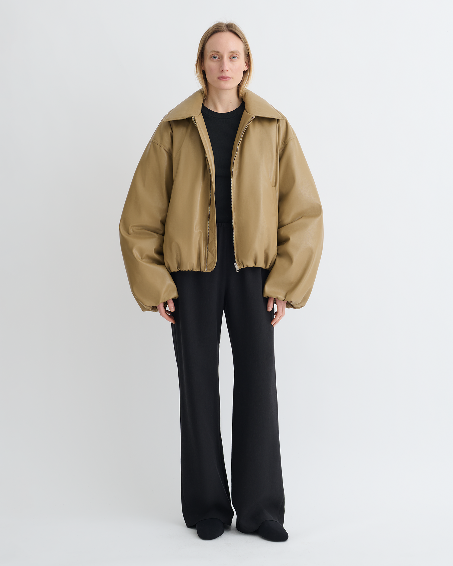 Asger - Padded Okobor™ Alt-Leather Jacket - Muted Khaki