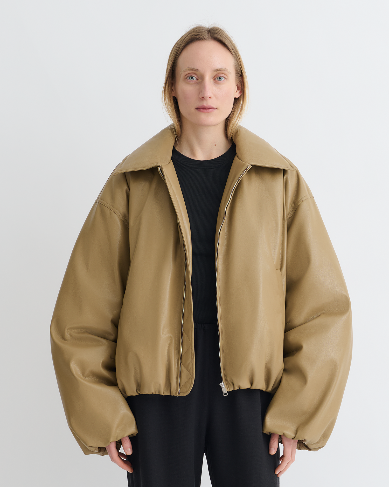 Asger - Padded Okobor™ Alt-Leather Jacket - Muted Khaki