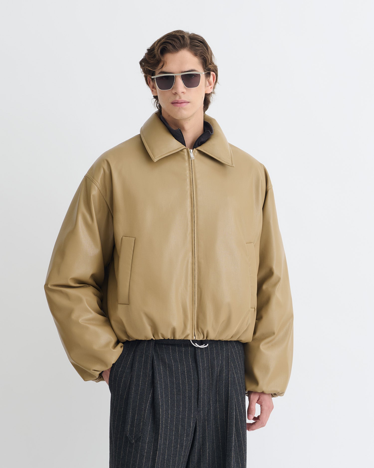 Asger - Padded Okobor™ Alt-Leather Jacket - Muted Khaki