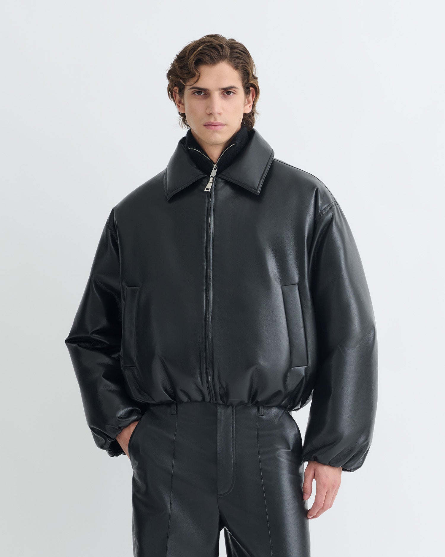 Asger - Padded Okobor™ Alt-Leather Jacket - Black – Nanushka