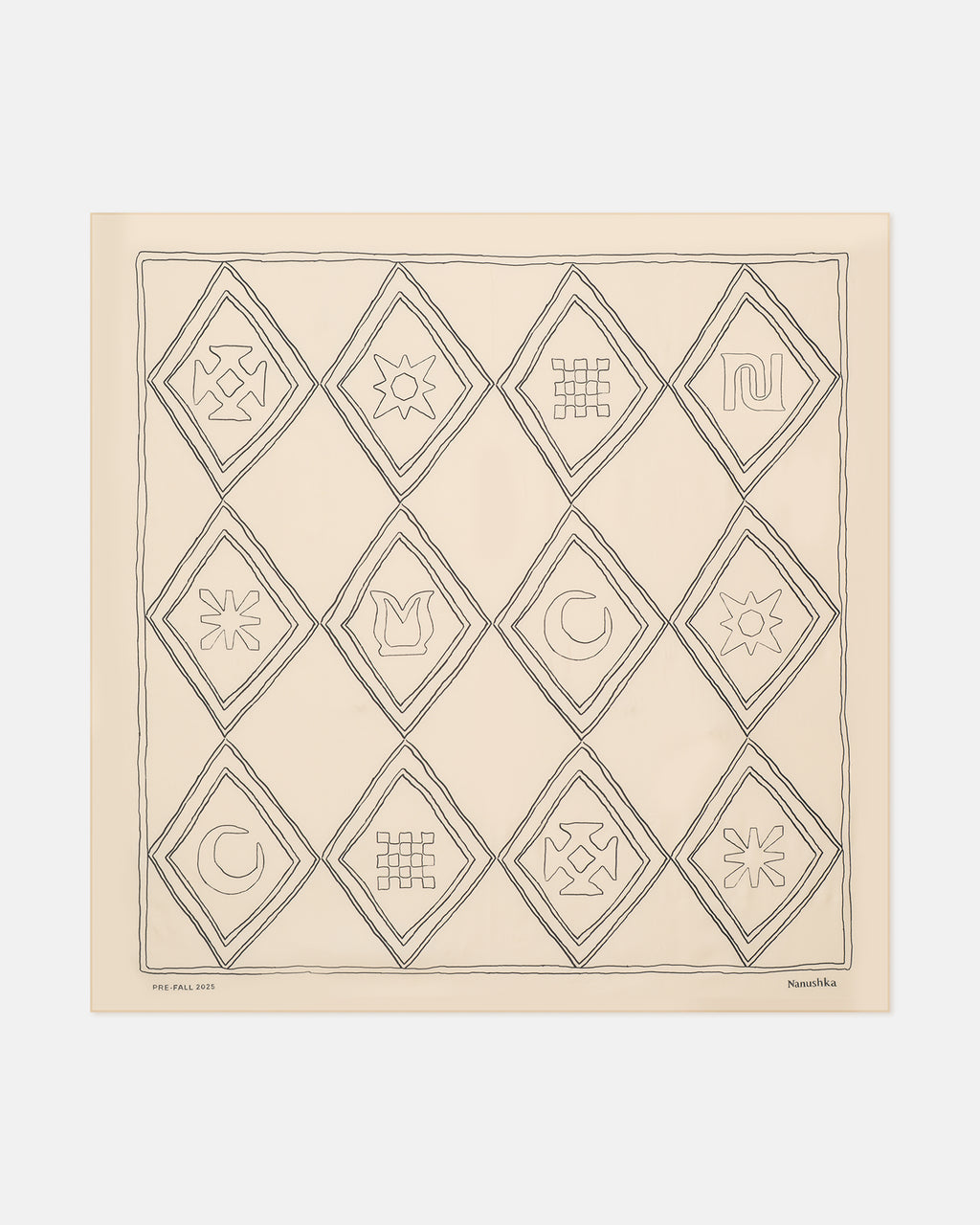 Miani - Printed Silk Scarf - Symbol Argyle Creme/Black