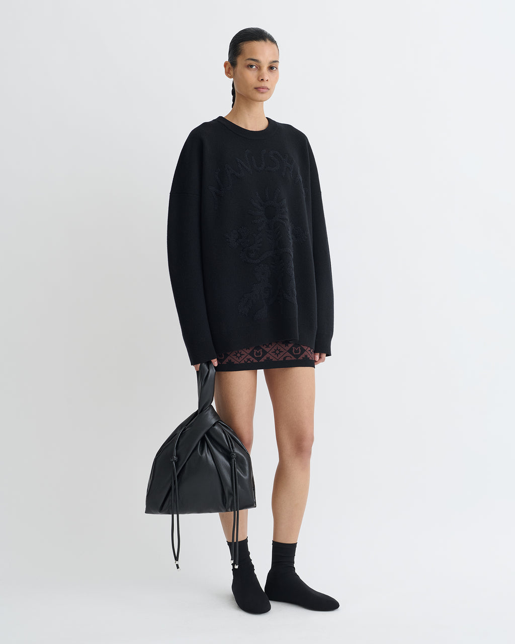 Oswin - Merino and Terry Jacquard Sweater - Black/Off Black Papercut