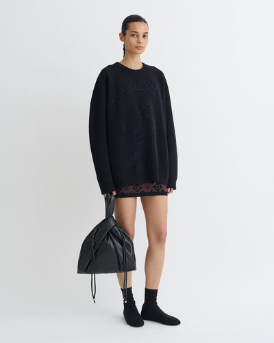 Oswin - Merino and Terry Jacquard Sweater - Black/Off Black Papercut