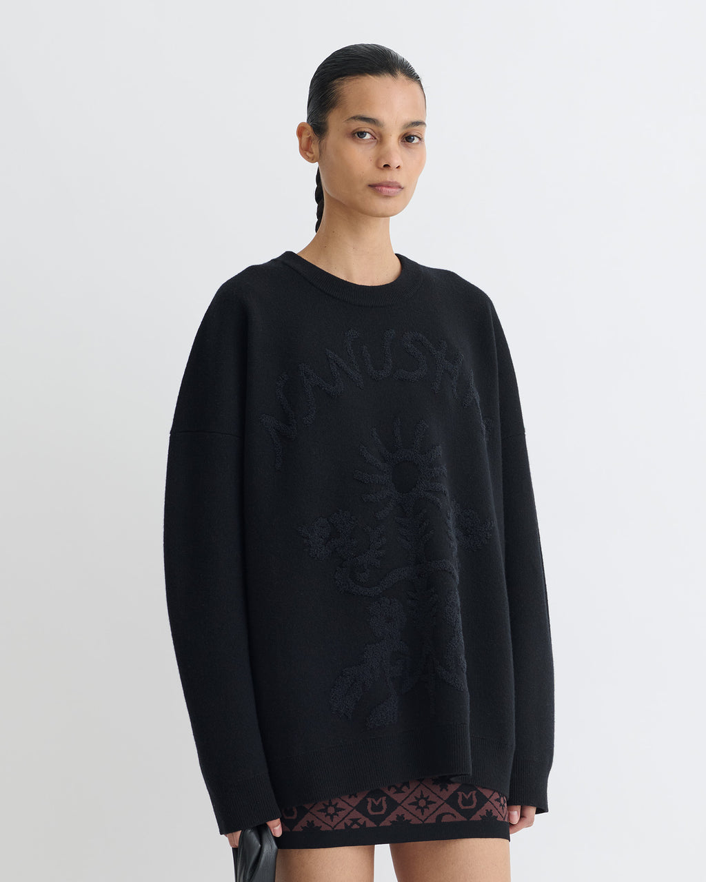 Oswin - Merino and Terry Jacquard Sweater - Black/Off Black Papercut