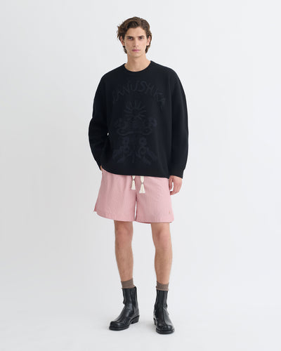Oswin - Merino and Terry Jacquard Sweater - Black/Off Black Papercut