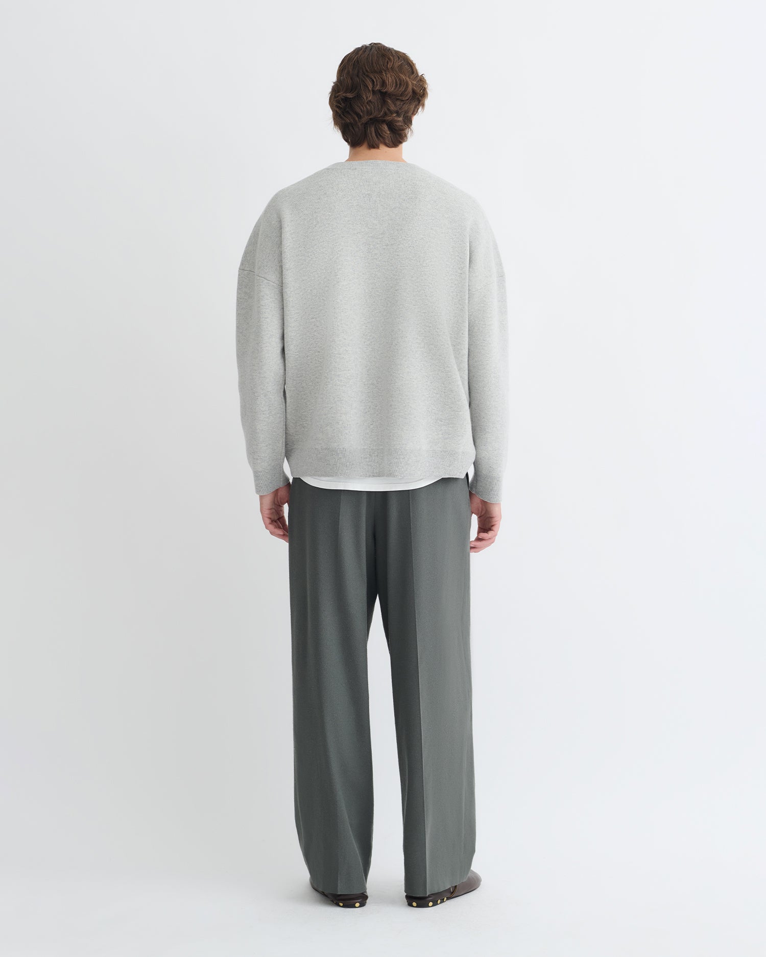 Oswin - Merino and Terry Jacquard Sweater - Light Grey/Creme