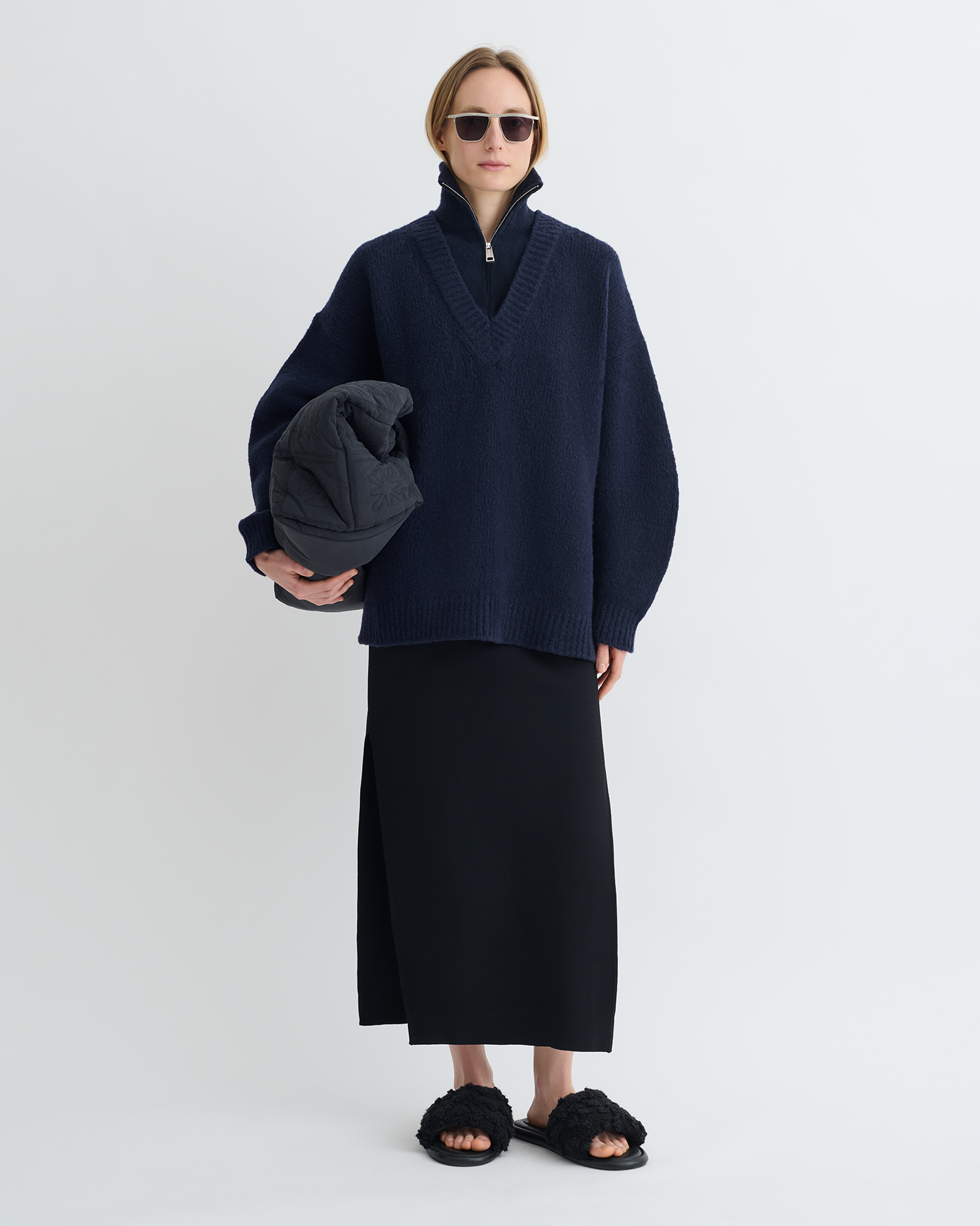 Kylen - Contrast Brushed Merino Sweater - Navy