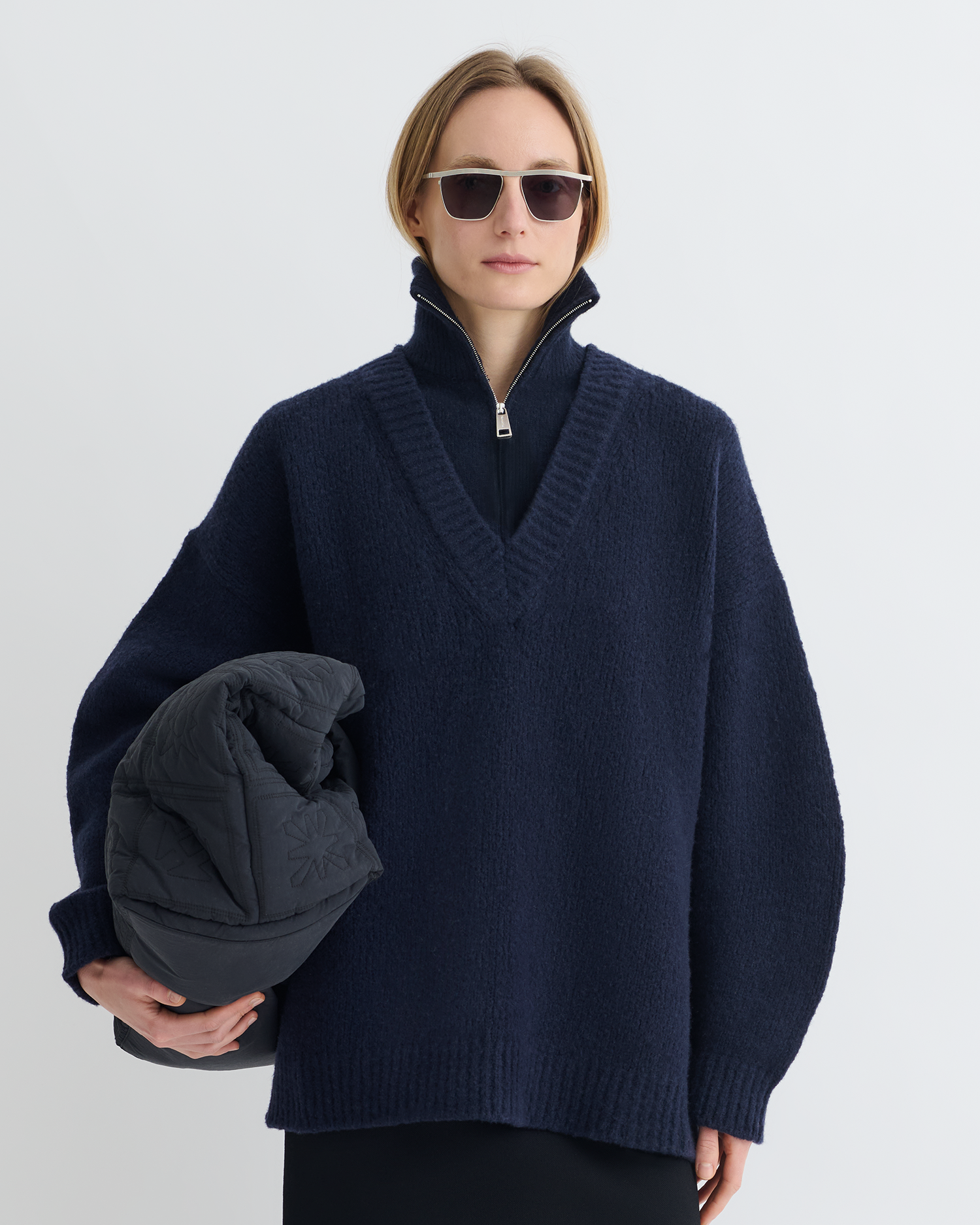 Kylen - Contrast Brushed Merino Sweater - Navy