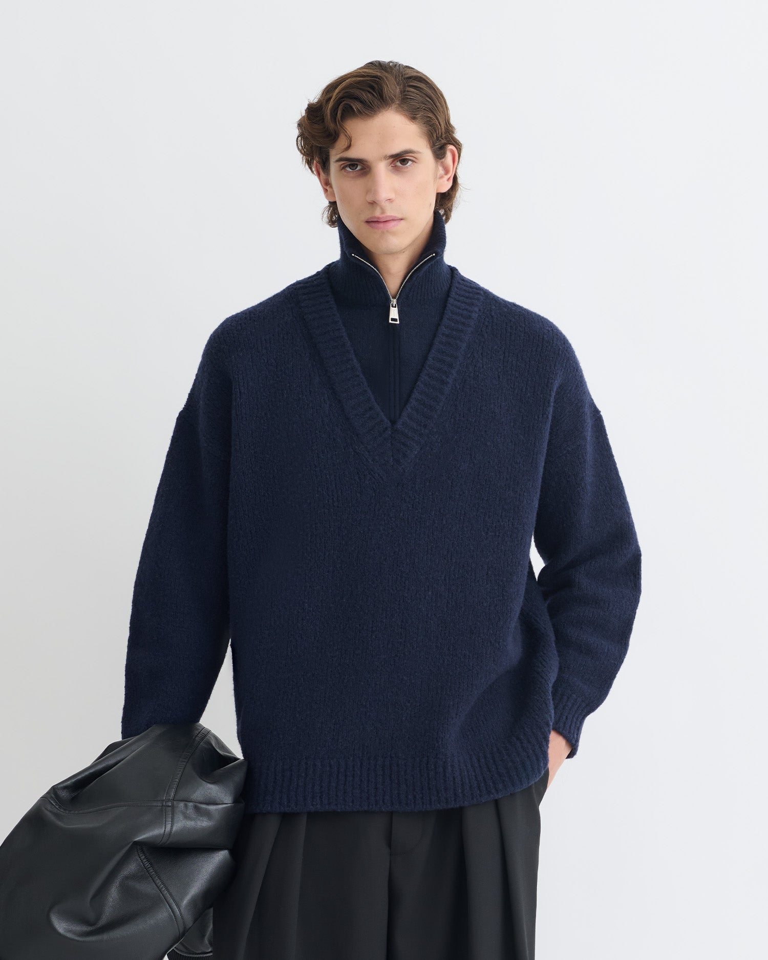 Kylen - Contrast Brushed Merino Sweater - Navy