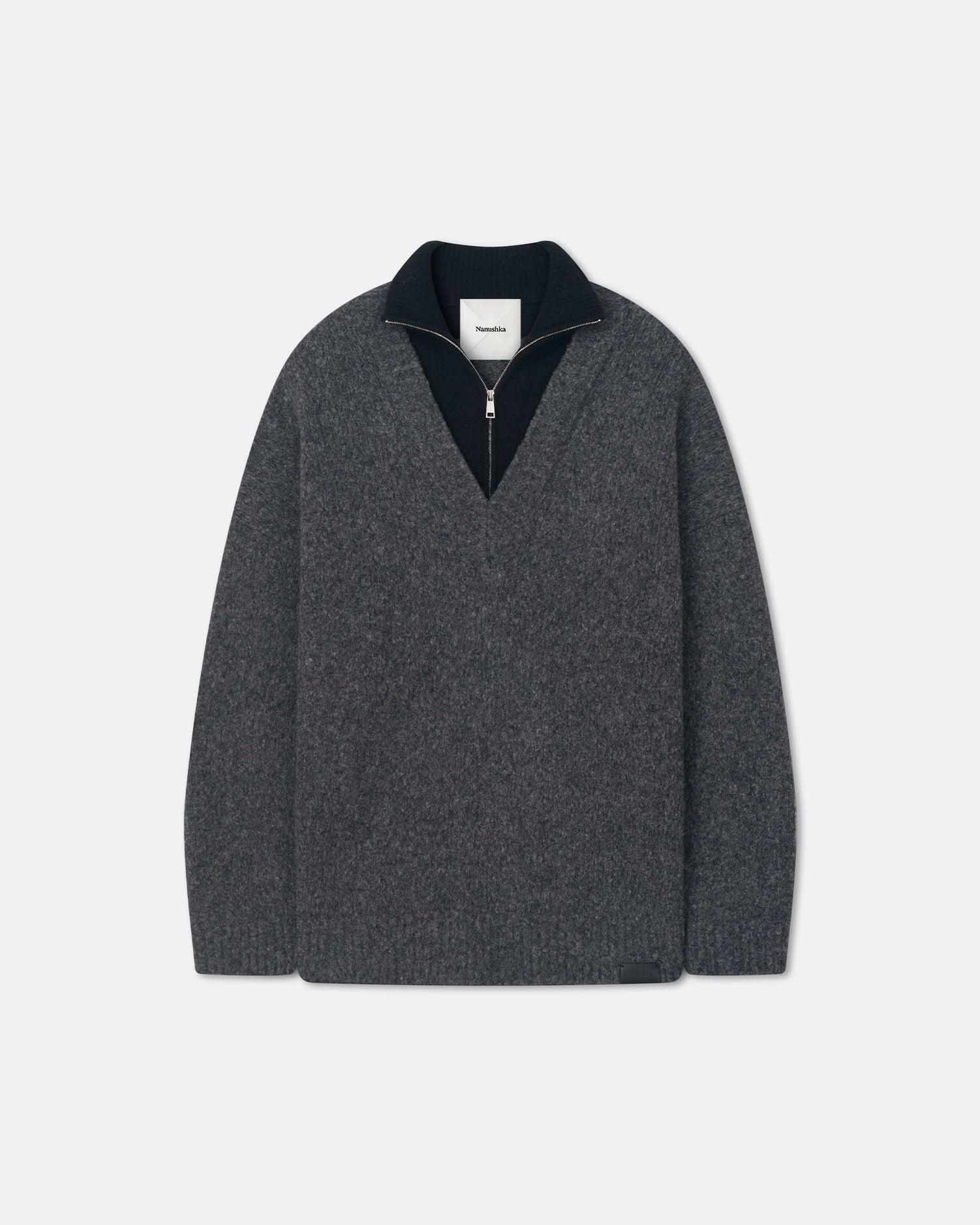 Kylen - Contrast Brushed Merino Sweater - Charcoal/Black