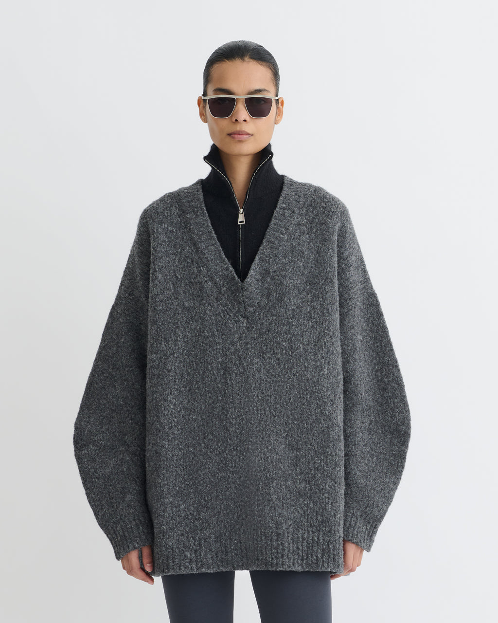 Kylen - Contrast Brushed Merino Sweater - Charcoal/Black