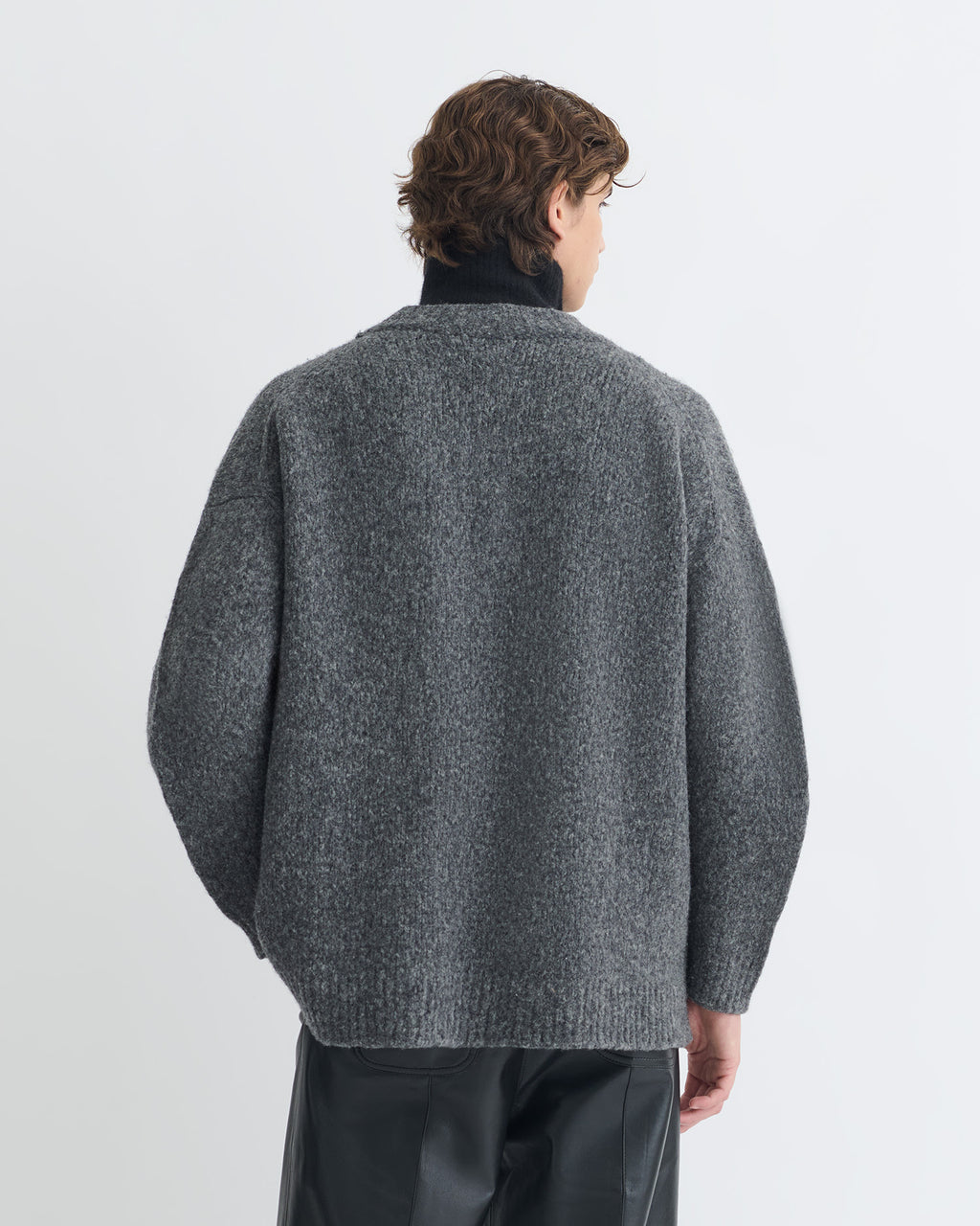 Kylen - Contrast Brushed Merino Sweater - Charcoal/Black