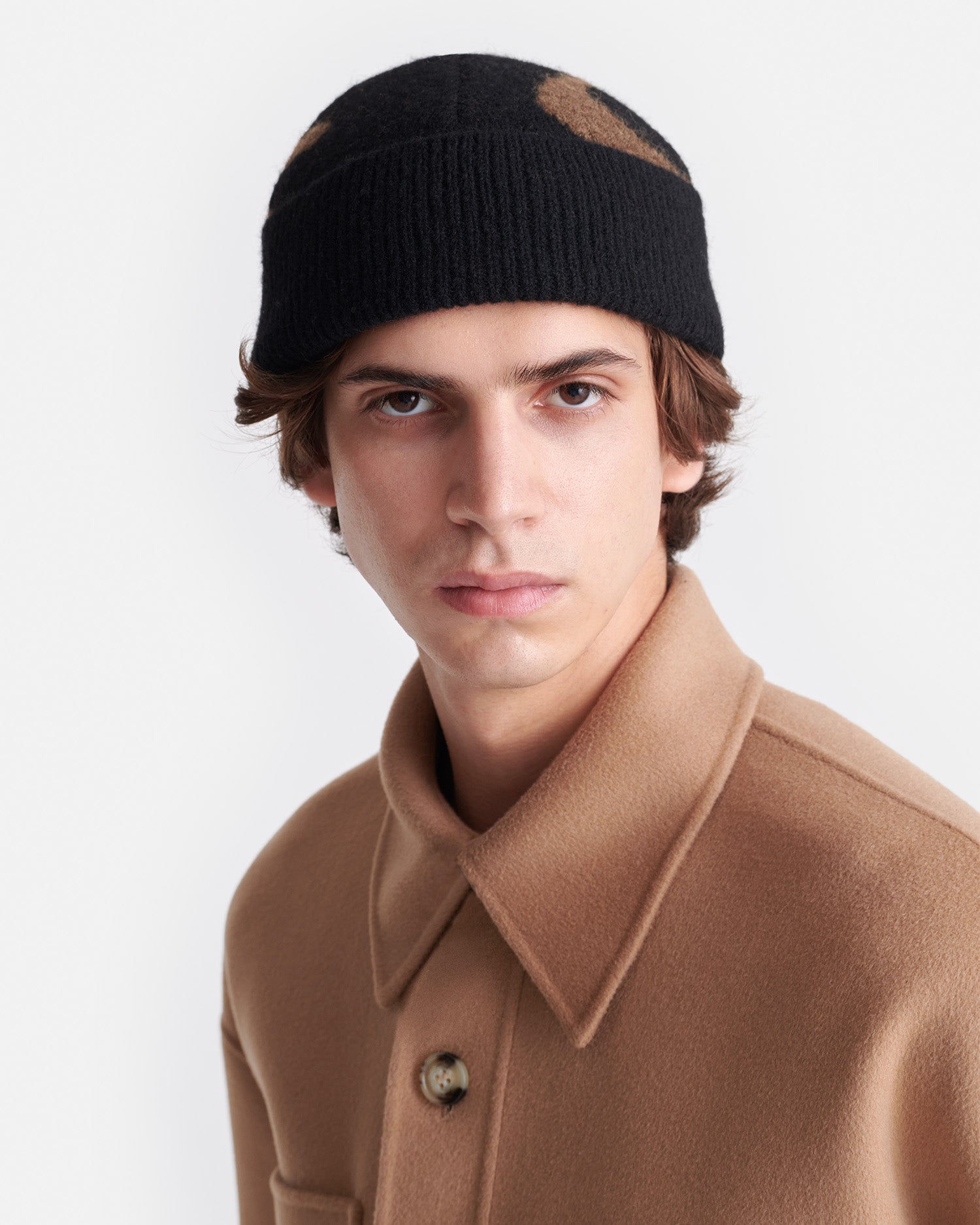Madis - Compact Brushed Alpaca Beanie - Black/Brown